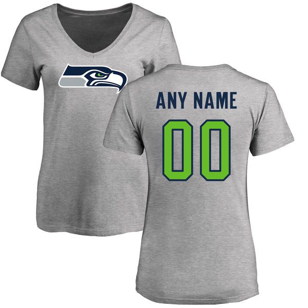 Women Seattle Seahawks NFL Pro Line Ash Custom Name and Number Logo Slim Fit T-Shirt->nfl t-shirts->Sports Accessory